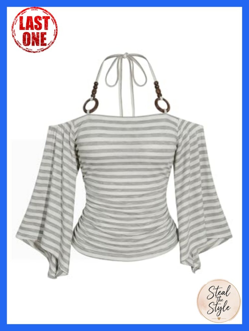 Plus Size Striped Off Shoulder Tee Half Sleeve Ruched Halter Neck Grunge T-Shirt